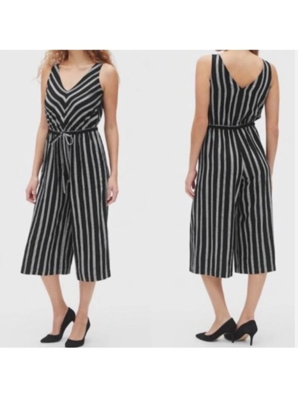 GAP Black Stripe Wide-Leg Sleeveless Jumpsuit – Size M